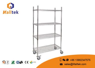 Optional Layer Height Wire Mesh Shelving Commercial Wire Shelving With 4 Wheels