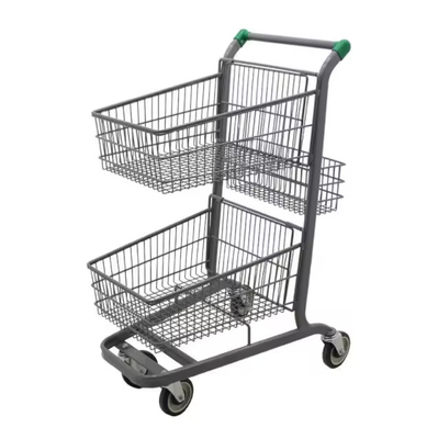 Hot Sale Double Basket Shopping Cart Two layer Storage Supermarket  Trolley