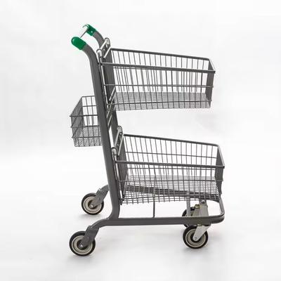 Hot Sale Double Basket Shopping Cart Two layer Storage Supermarket  Trolley
