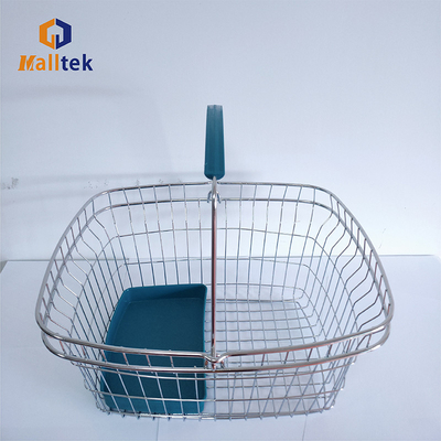 Popular Zinc / Chrome Plating Cosmetics Shop Wire Metal Grocery Shopping Basket With Plastic Tray